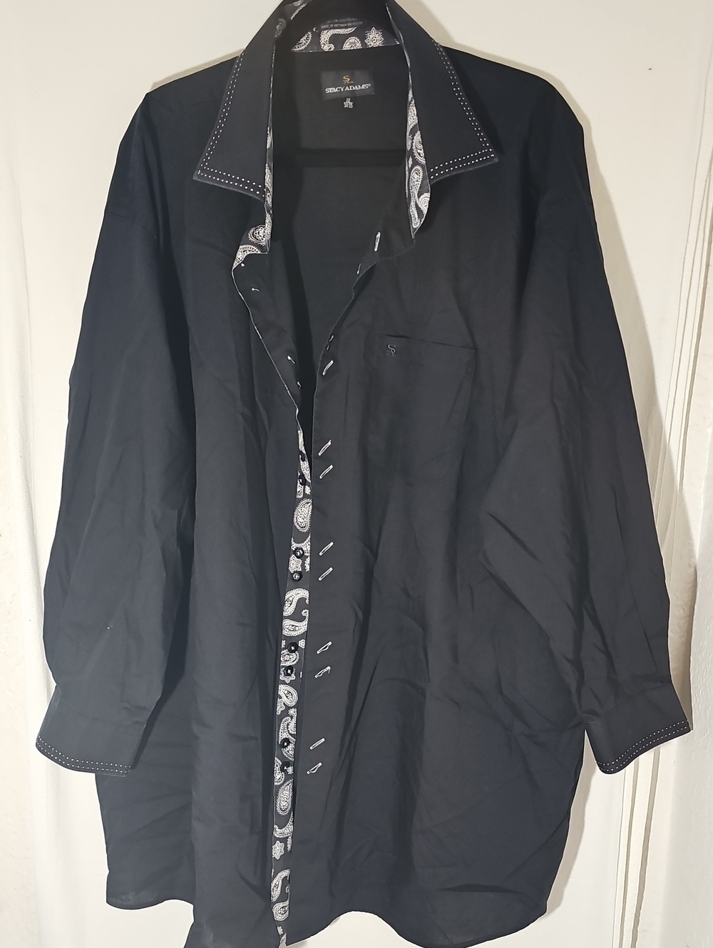 Stacy Adams Black Dress Shirt with Paisley Trim